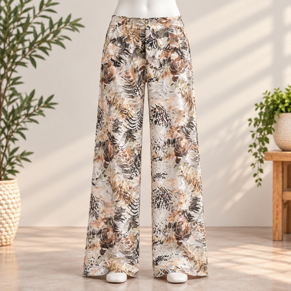 Unbranded Wide Leg Pants Womens XL Multicolor Abstract Botanical Silky Flowy